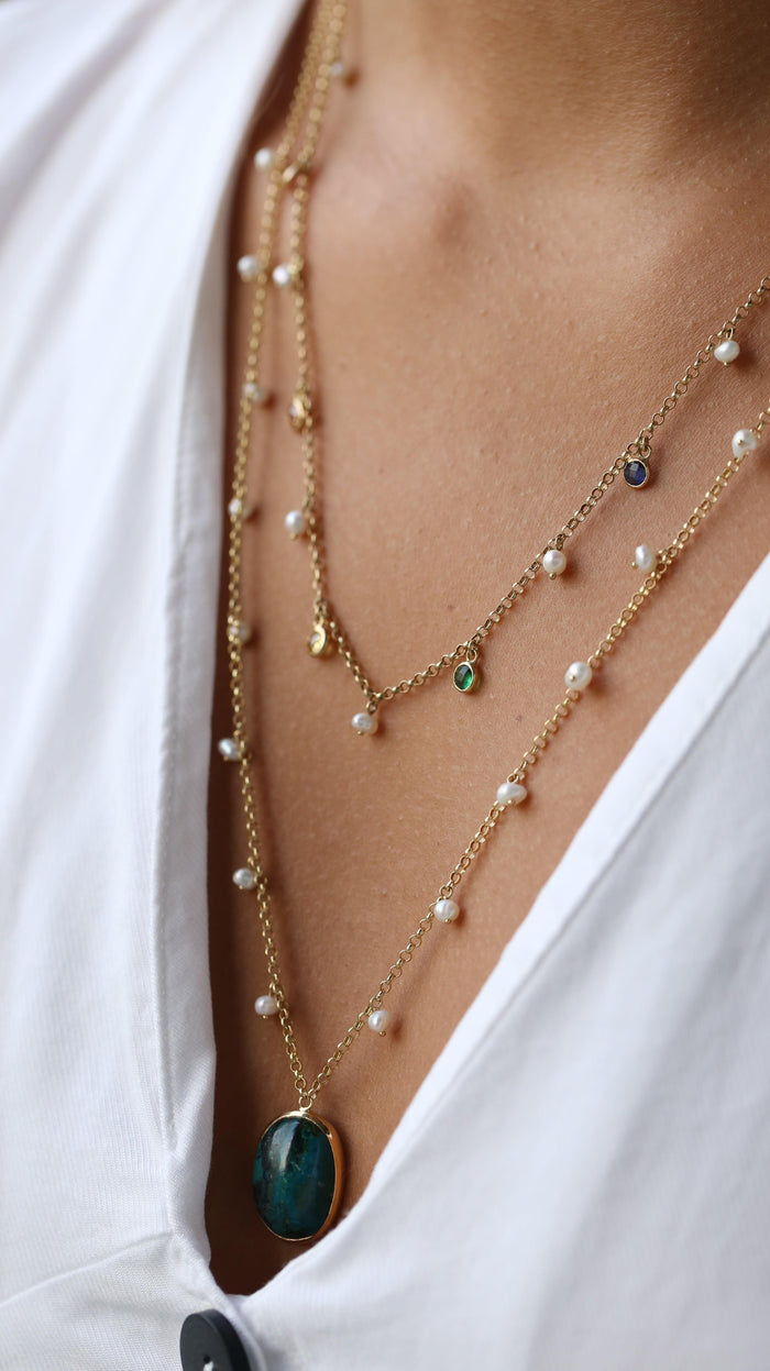 Chrysocolla Pearl Necklace