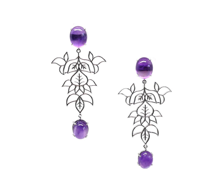 Amethyst Leaf Drop Earrings