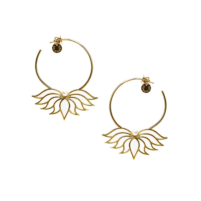 Lotus Pearl Hoop Earrings