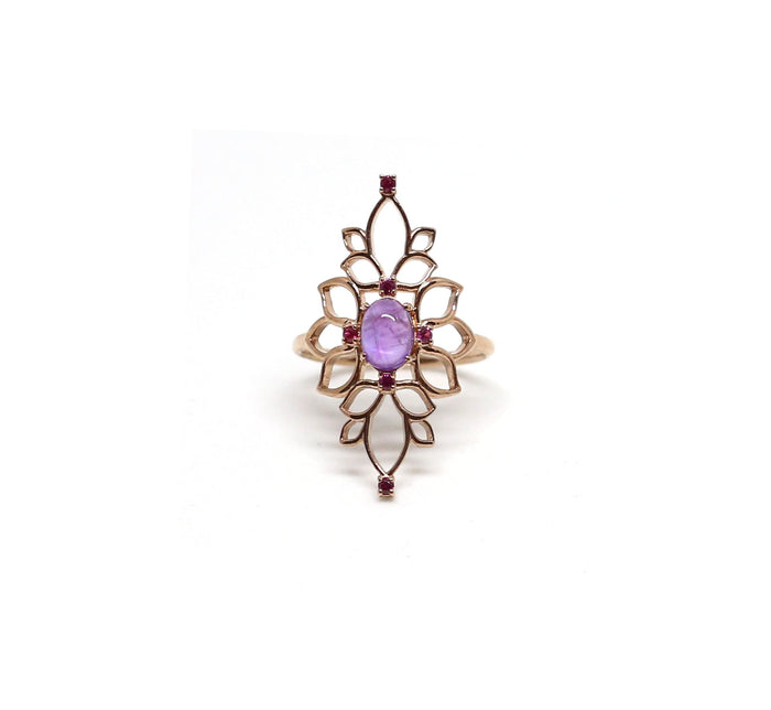 Amethyst Petal Ring - Rose Gold Plated