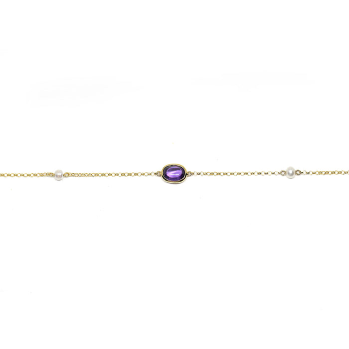 Purple Stones and Pearls Anklet